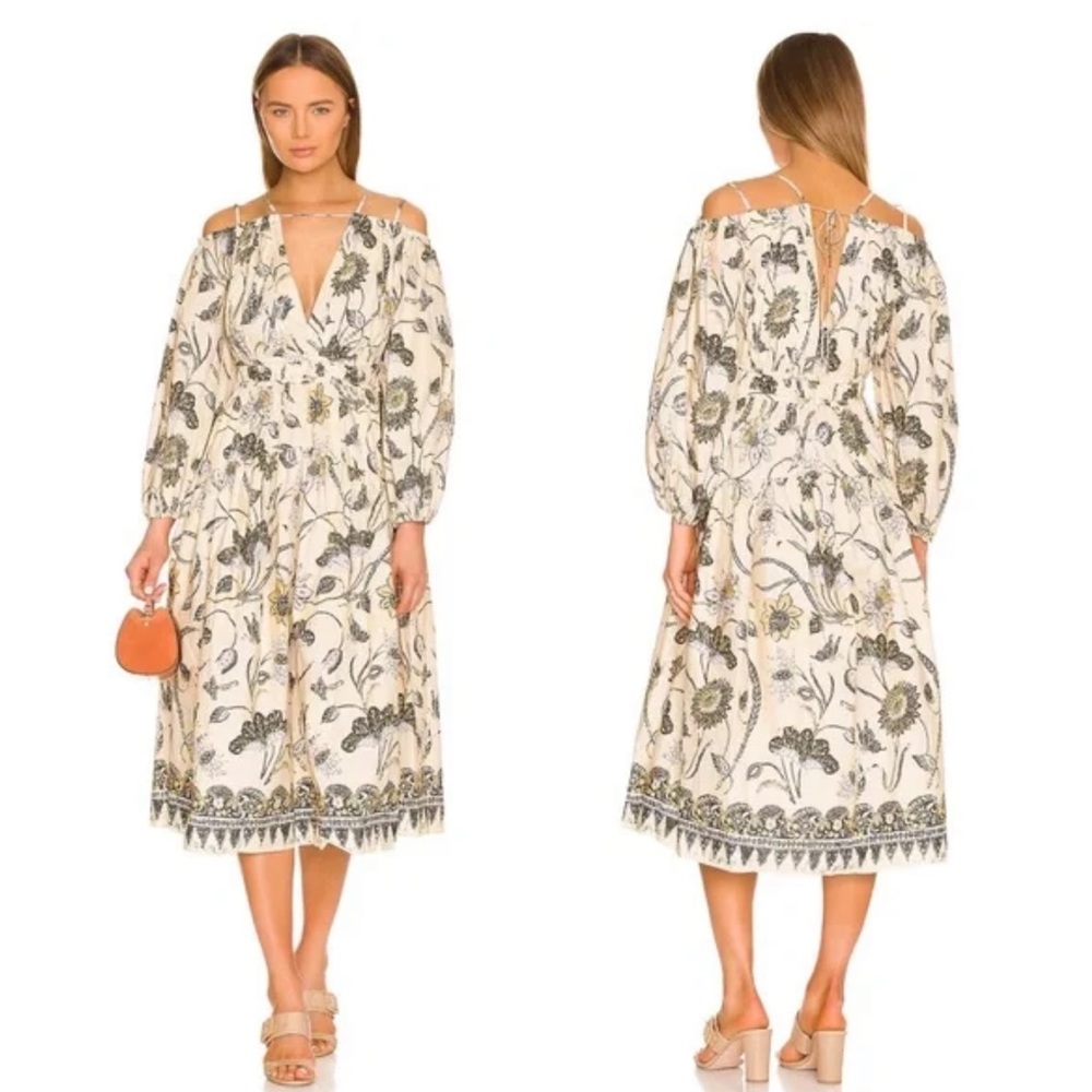 ULLA JOHNSON Tahlia Long Sleeve Cotton Floral Dress in Lemon Balm